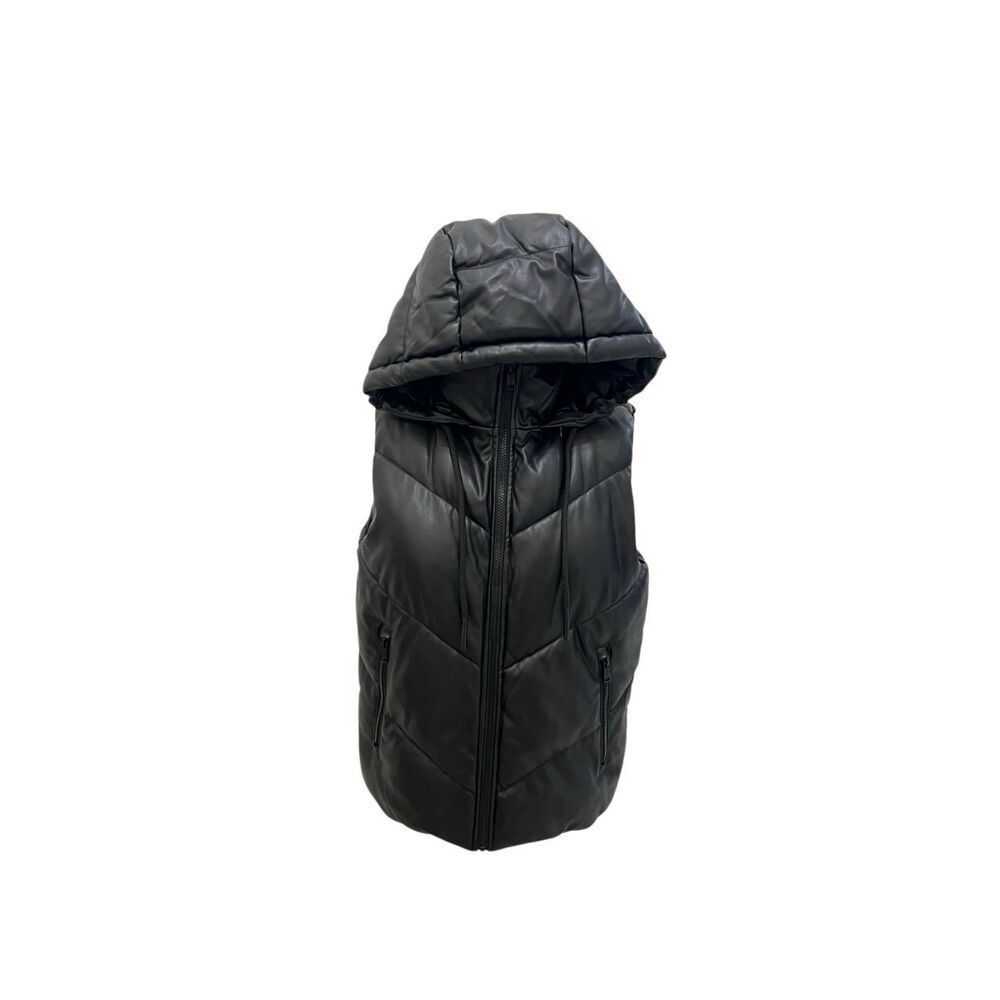 Guess Women's Full Zip Quilted Hooded Insulated Puffer Vest Black Small